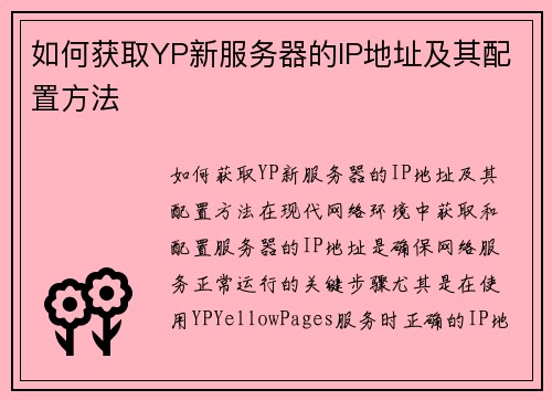 如何获取YP新服务器的IP地址及其配置方法